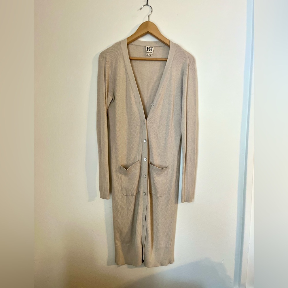 Haute Hippie Beige Long Cardigan Sweater Size Medium -Silk/Cashmere Blend